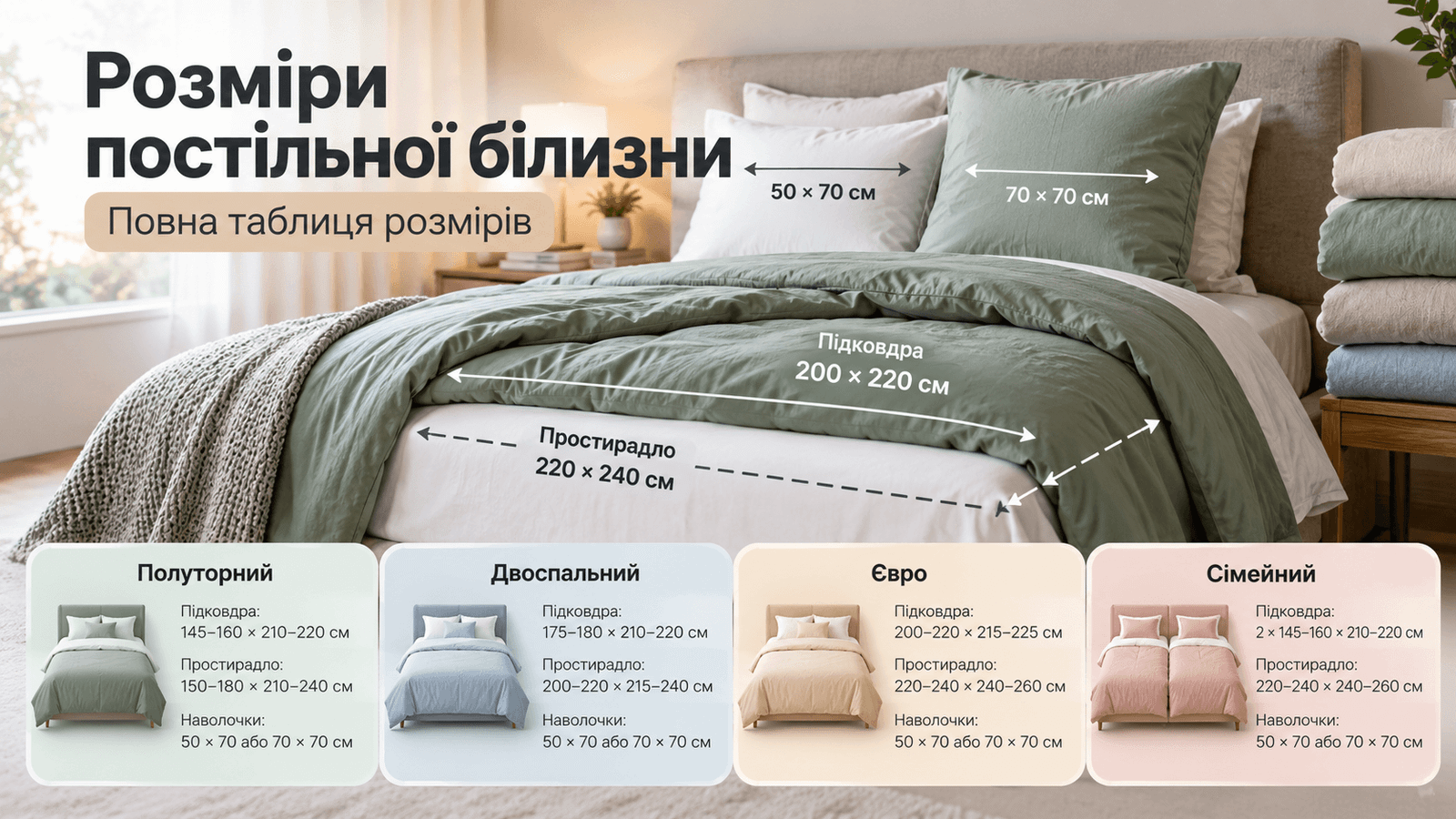 Таблиця розмірів постільної білизни